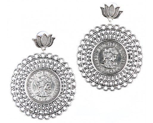 LOTUS & ELIZABETH II DEI GKATIA REGINA FD Silver Oxidized Earrings Jhumka Jhumki Bali Imitation Indian Bollywood Ethnic Wedding Jewelry H40
